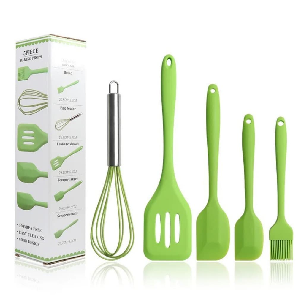 Kit 5 Peças Utensílios de Cozinha Silicone Colher Espátula Fue Espátula Pequena Pincel