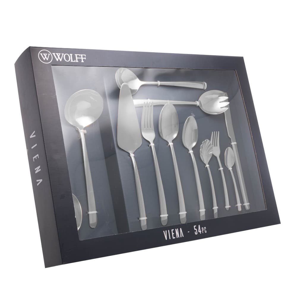 Faqueiro 20, 25, 30, 35, 48 ou 54 peças de aço inox prateado com Gift Box Viena Wolff