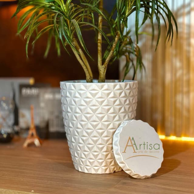 Vaso para decoração e plantas - polietileno diamante P COM PRATO COLETOR