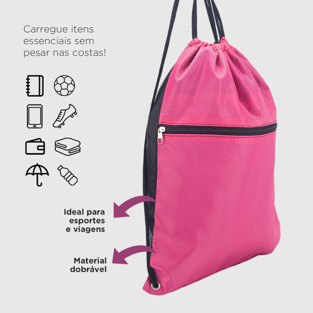 Mochila Saco Bolsa Com Fechamento Cordão Lisa Esportes Academia Caminhada