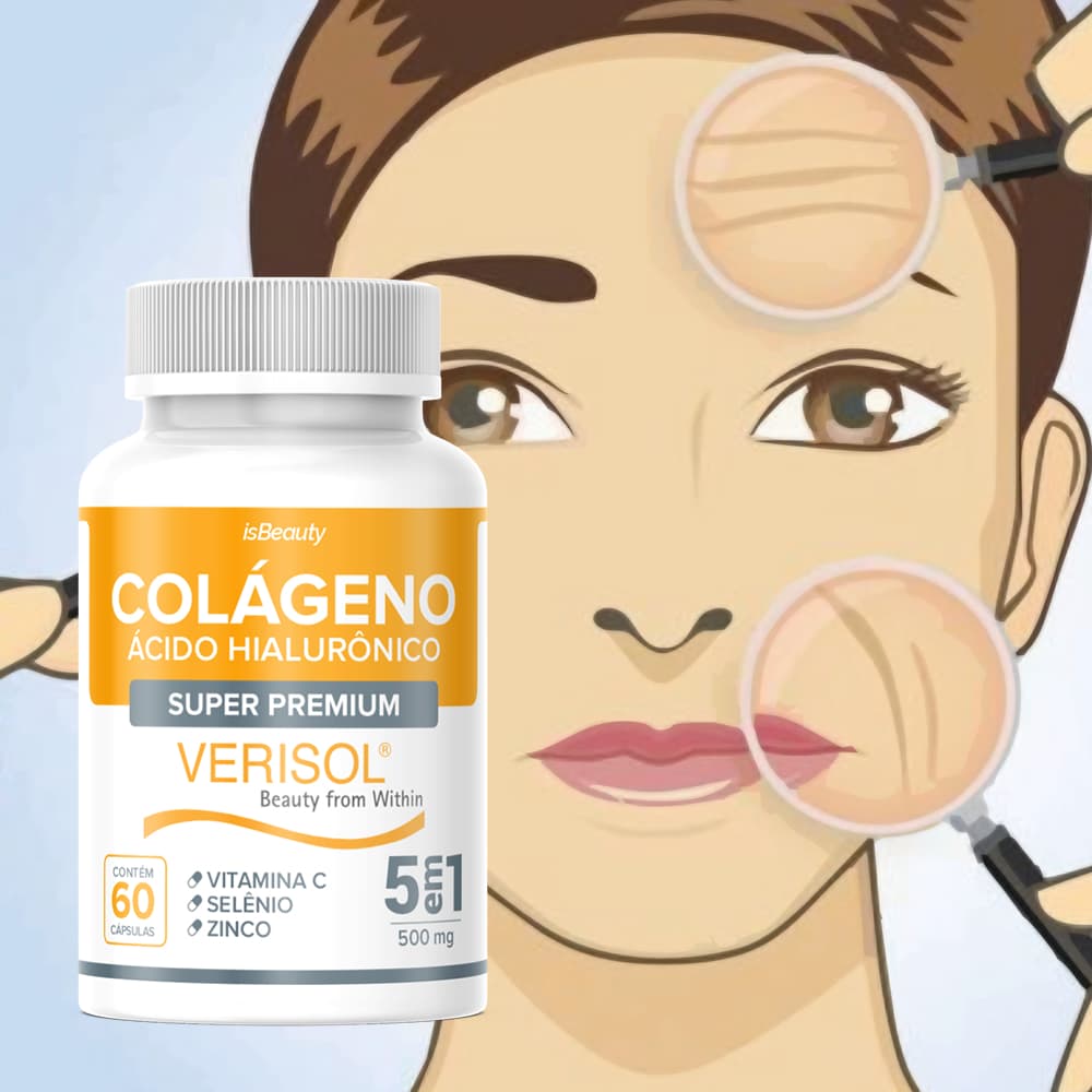 Colágeno Hidrolisado Verisol + Ácido Hialurônico + Vitamina C - 60 Cápsulas - Envio Imediato