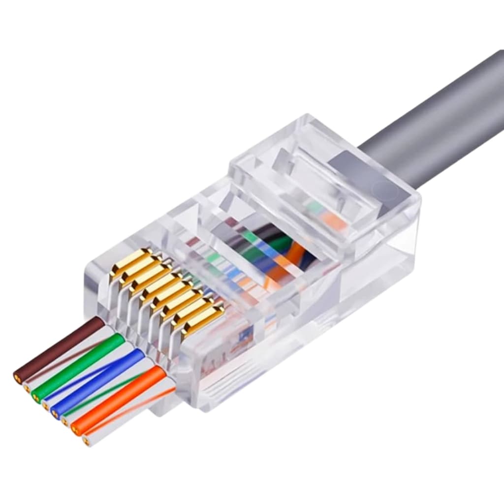 100X Conector RJ45 Vazado / Passagem Cat.5E 8 Pinos EZ Crimp