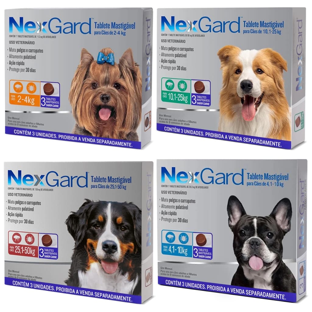 Nexgard de 2kg a 50kg 3 comprimidos Antipulgas e Carrapatos Para Cachorro