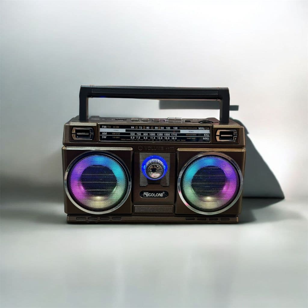 Rádio Retrô Bluetooth AM/FM TWS Recarregável Portátil Led Colorido 110V/220V