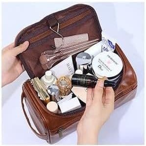 Bolsa de Higiene Pessoal Necessárie Viagem Vintage em Couro Masculina Feminina