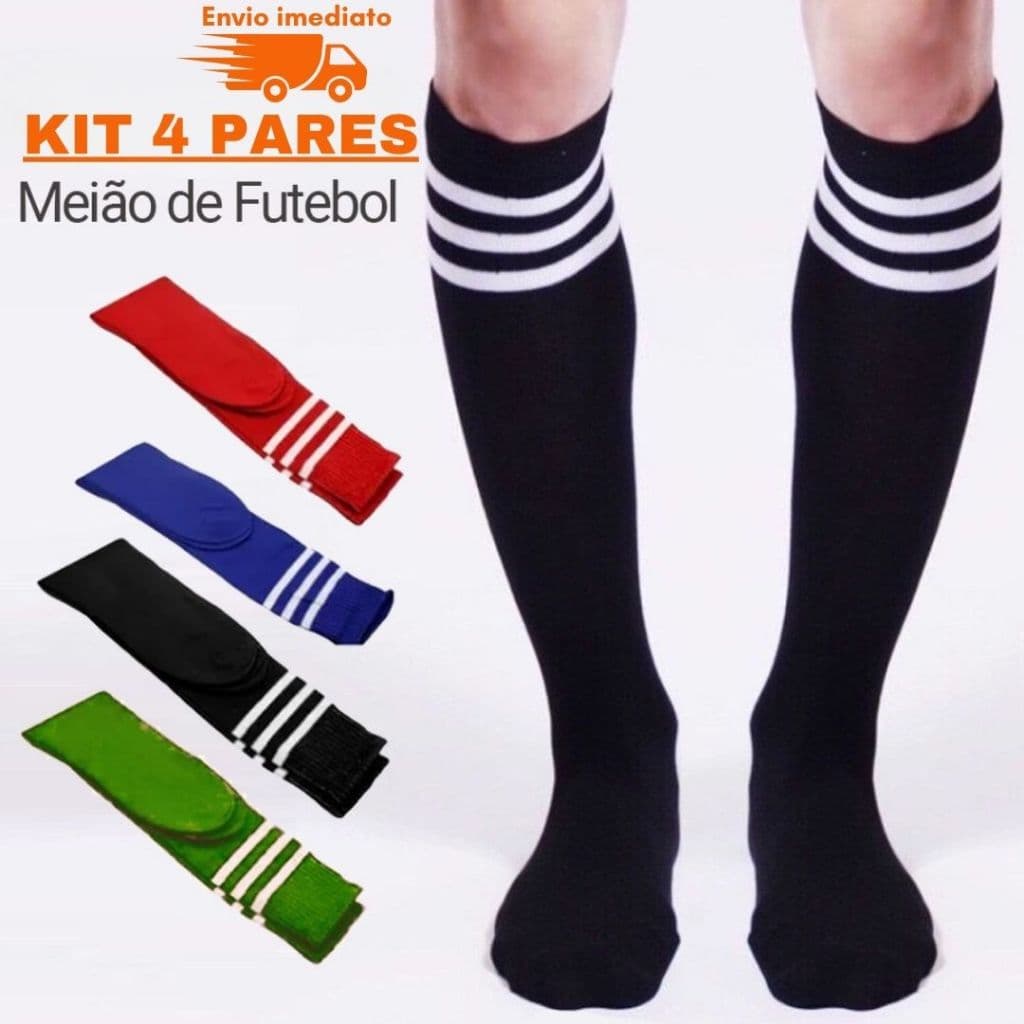 Kit 4 Pares ou 1 Par Meião de Futebol Cano Alto Listras Meia Jogador Adulto Esporte Treino