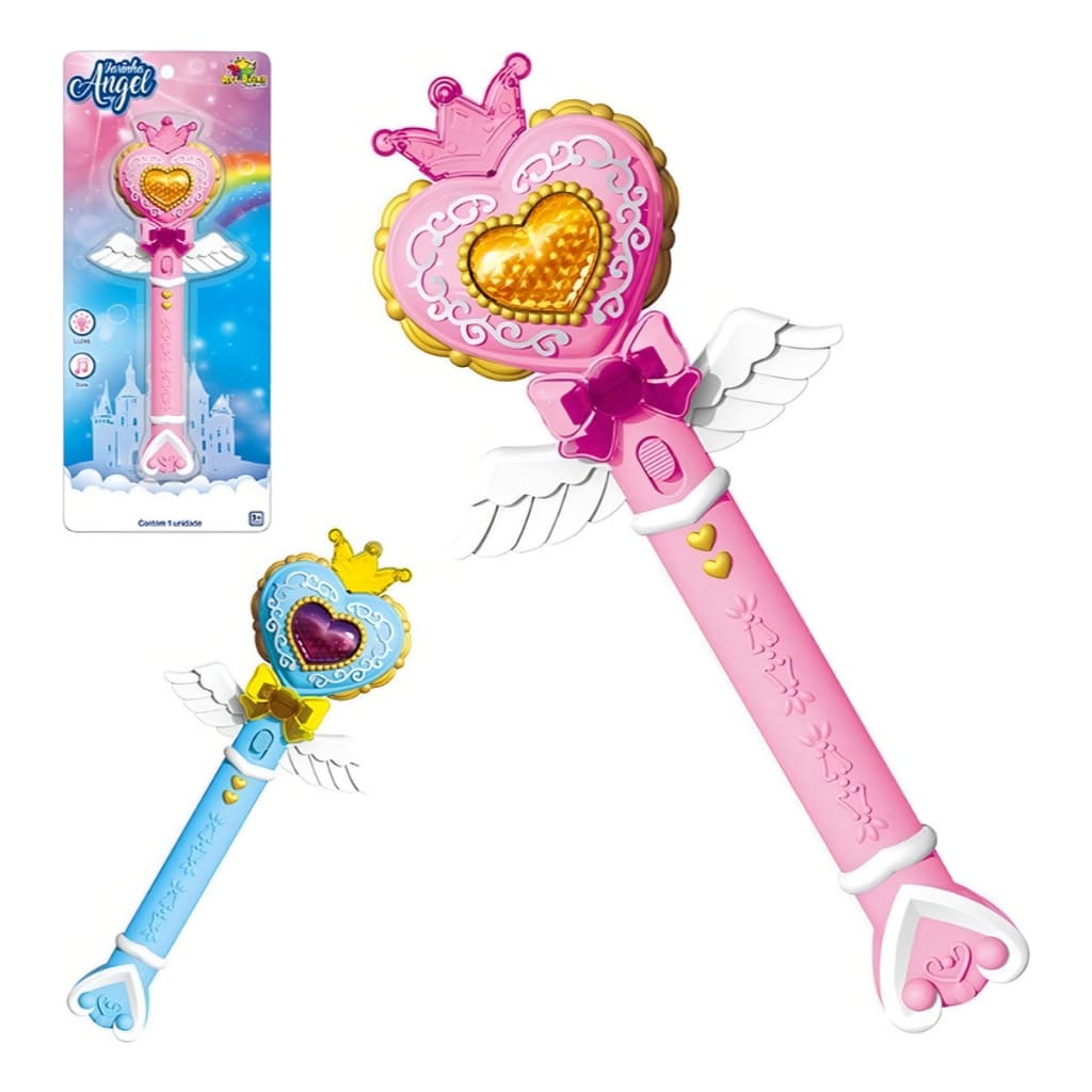 Varinha Mágica Angel Fada Madrinha Infantil Com Luz E Som Fantasia