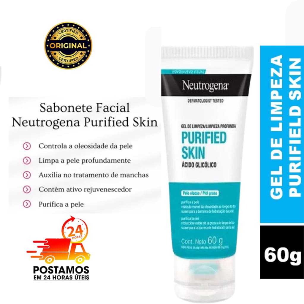 Neutrogena gel de limpeza profunda refrescannte purified skin ácido glicólico pele oleosa 60g