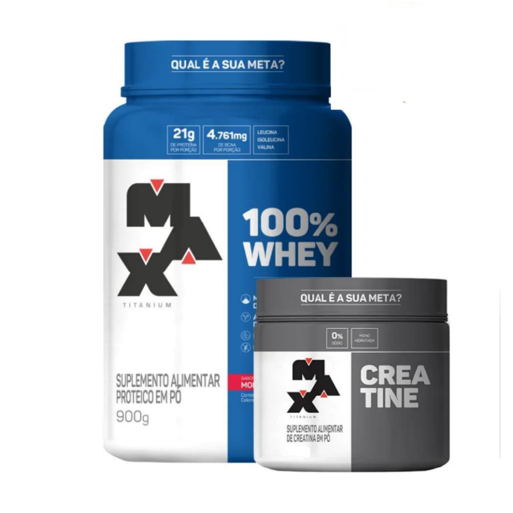 Kit Whey 100% Max Titanium 900g Pote + Creatina Max Titanium 100g