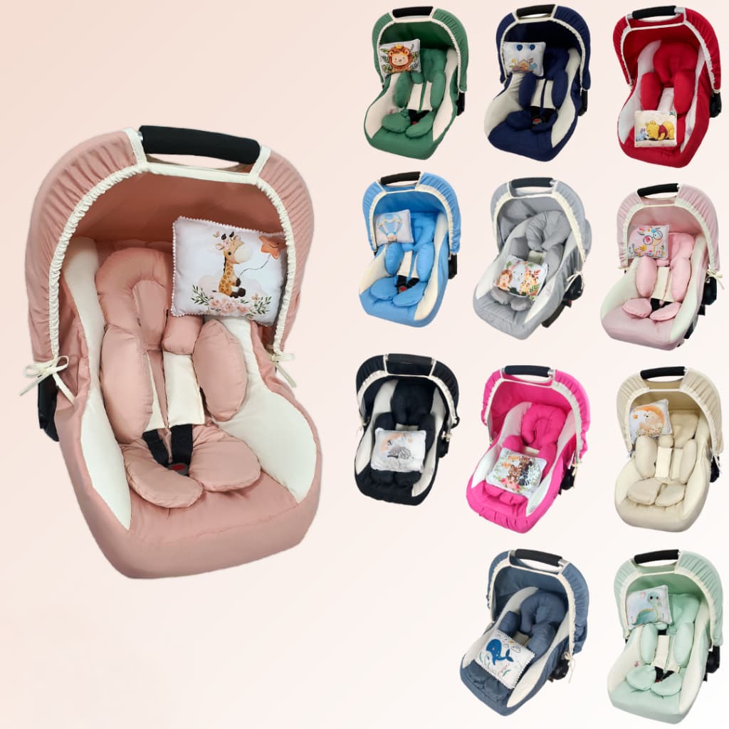 Kit 6 Peças - Capa para Bebe Conforto, Capota protetora solar, Protetores de Cinto, Apoio/Redutor Anatômico e Almofadinha