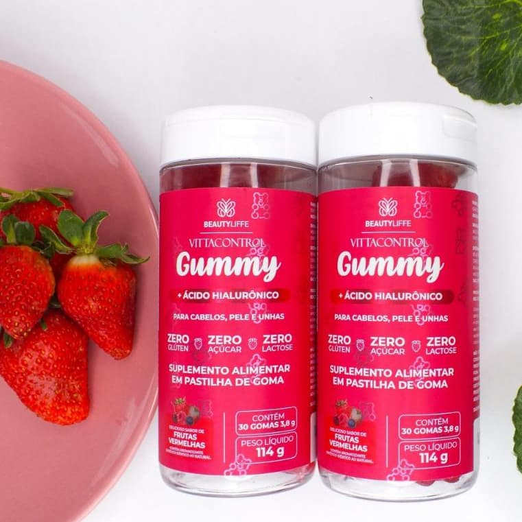 Kit 2 Vittacontrol Gummy ZERO AÇUCAR para Crescimento Capilar + Ácido Hialuronico - Unhas e Pele