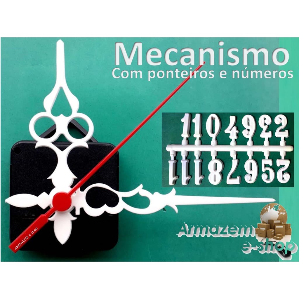 Kit Mecanismos  Eixo 22mm COM Ponteiros Tribais grandes BRANCOS E NUMEROS ARABICOS