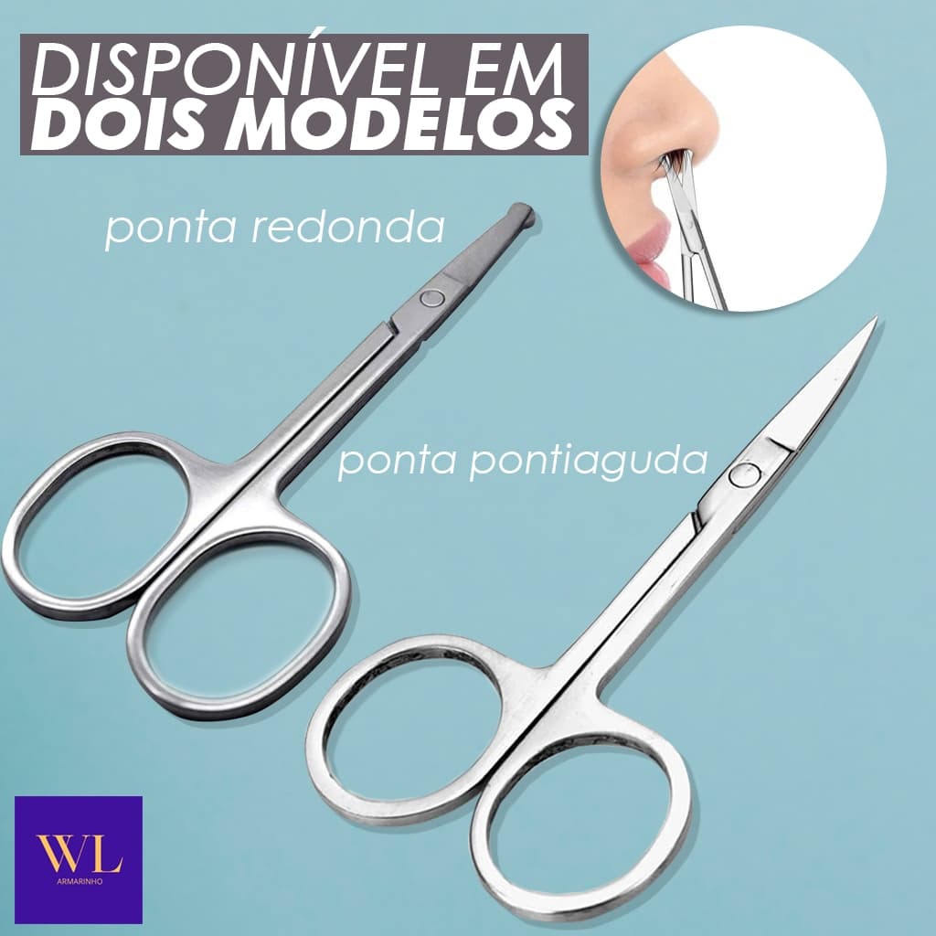 Kit 3 Pçs Tesoura para Sobrancelhas Nariz Cílios Unhas Ponta Fina/Redonda Portátil Prático Aço Inoxidável