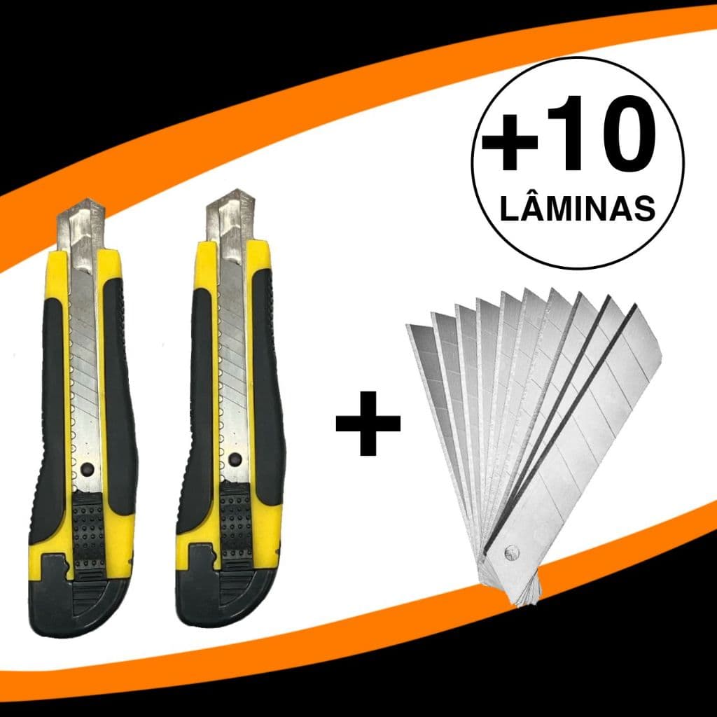 KIT COM 2 ESTILETES + 10 LAMINAS PROFISSIONAL ALTA QUALIDADE EMBORRACHADO 18MM C/LAMINA