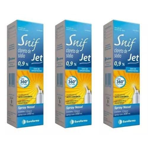 KIT 3 UNDS - Snif Jet 0,9% Eurofarma 100ml Descongestionante Nasal Spray