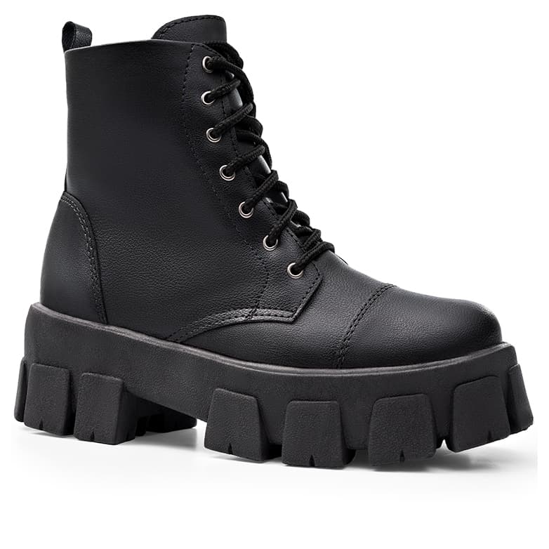 Coturno Feminino Lumiss Tratorado Plataforma Bota Cano Curto Salto Grosso Blogueira Confortável