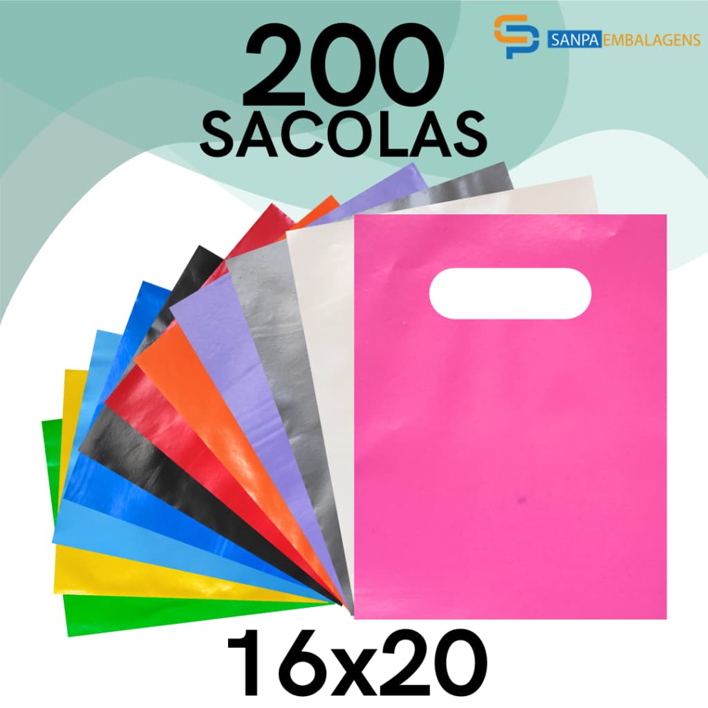200 Sacolas Plástica Boca de Palhaço Alça Vazada 16x20 Para Bijuterias, Perfumes, Maquiagens
