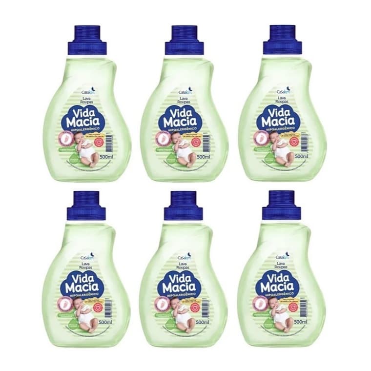 KIT COM 6 VIDA MACIA LAVA ROUPAS GLICERINA & ERVA DOCE 500ML