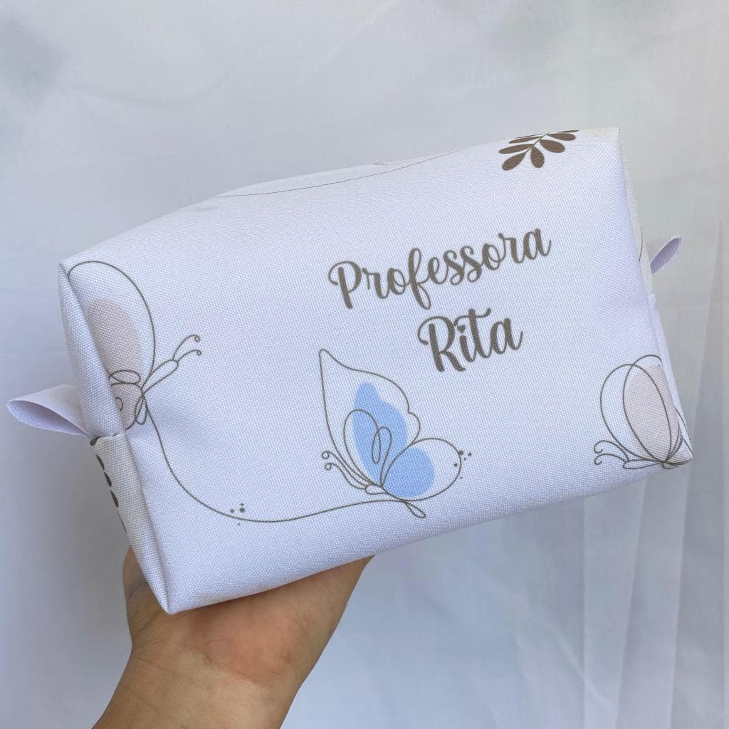 PRODUÇÃO 3 DIAS ÚTEIS  + FRETE - Necessaire Box M Personalizada + Kit com Caneca Borboleta com nome