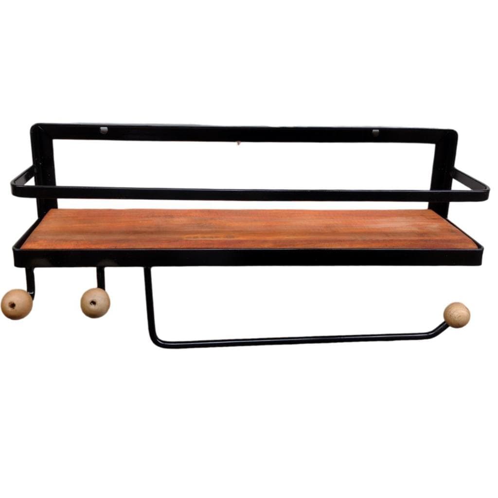 Prateleira  de parede 1 andar com 2 ganchos e porta papel toalha porta tempero