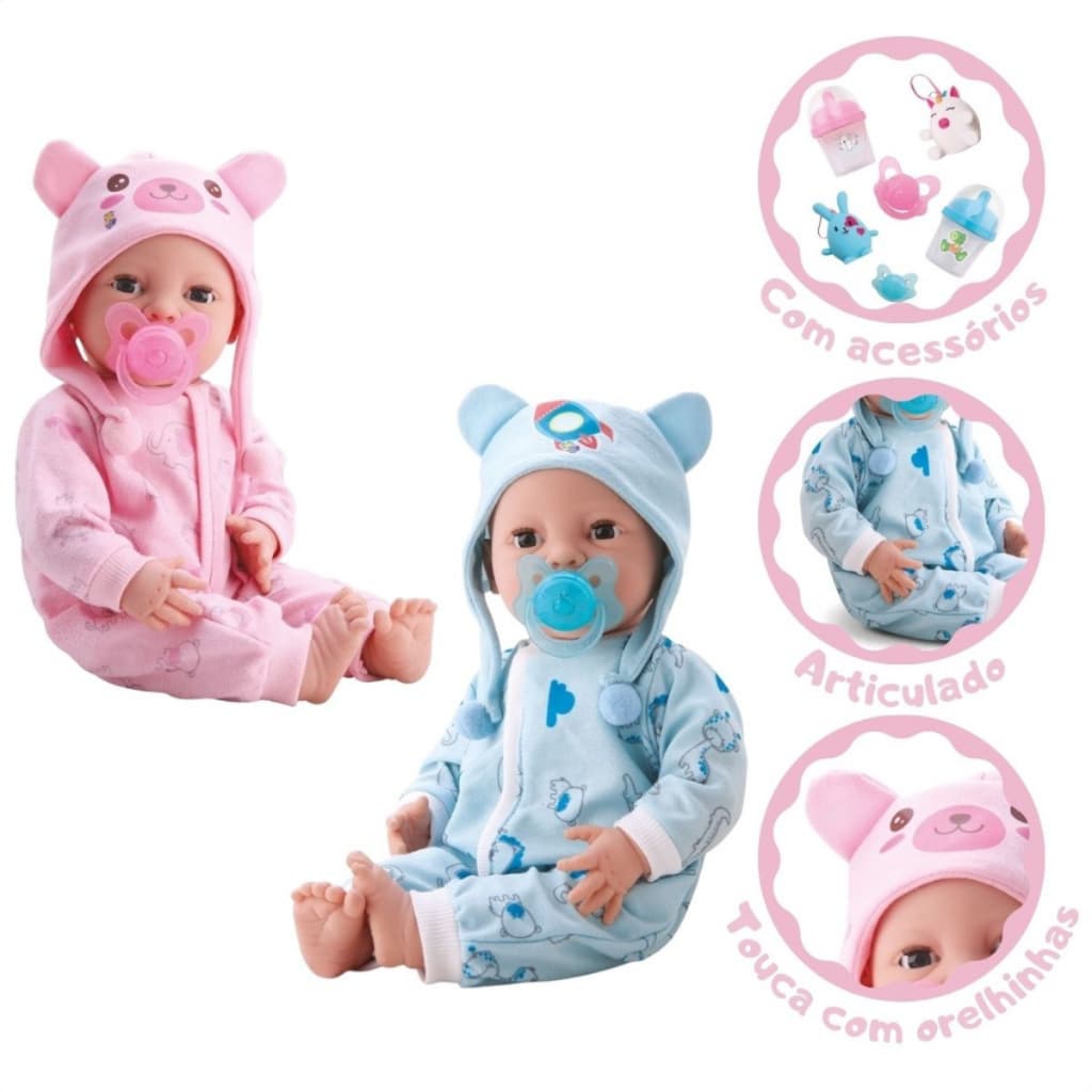 Boneca Diver New Born Brincando de Pijama 39cm Menina ou Menino - DiverToys 8191/8192