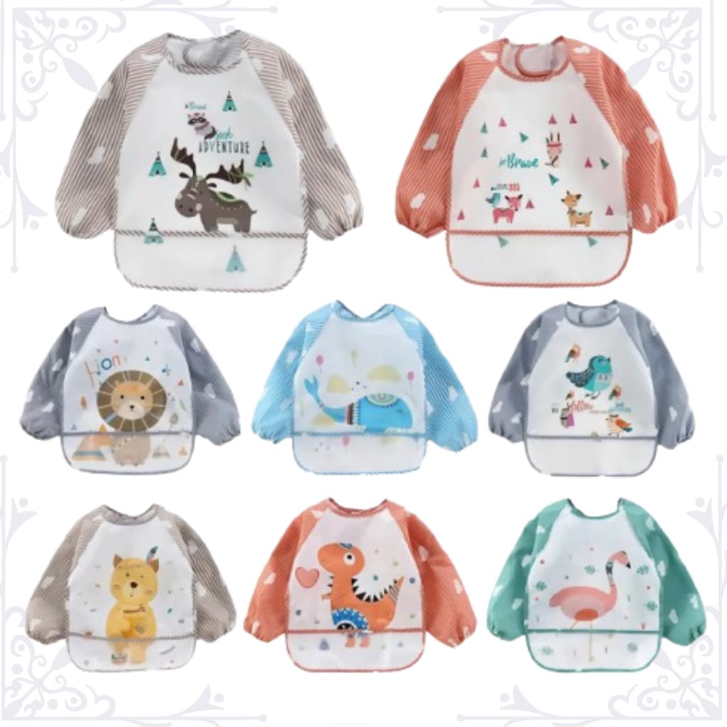 babador manga longo impermeável avental com bolso pega migalhas bebe crianças