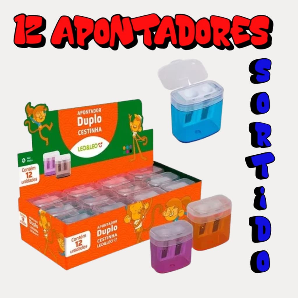 Apontadores Duplo Cestinha C/Deposito Caixa C/12 Unidades-Leoeleo