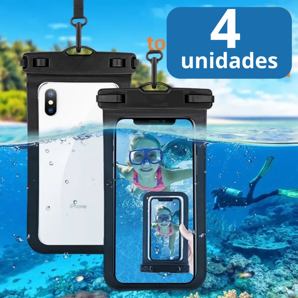 4 Capa Capinha Aprova Dágua Bolsa Impermeável Universal Para Celular Cor Preto