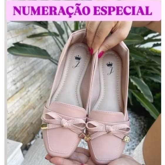 Mocassim Bico Quadrado Feminino Nude Numeração Especial 41 42 43 Sapatilha Feminina Lacinho