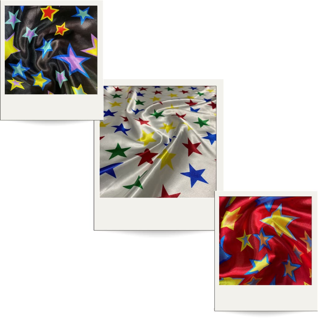 Tecido Cetim Estampa Estrelas Coloridas 1,40m Festas e Fantasias