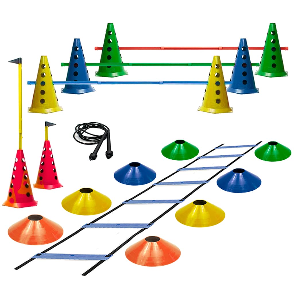 Escada Funcional + 8 Cones C/ 4 Barreiras + 8 Pratos Agilidade  + 1 Corda De Pular - Kit Para Treinamento