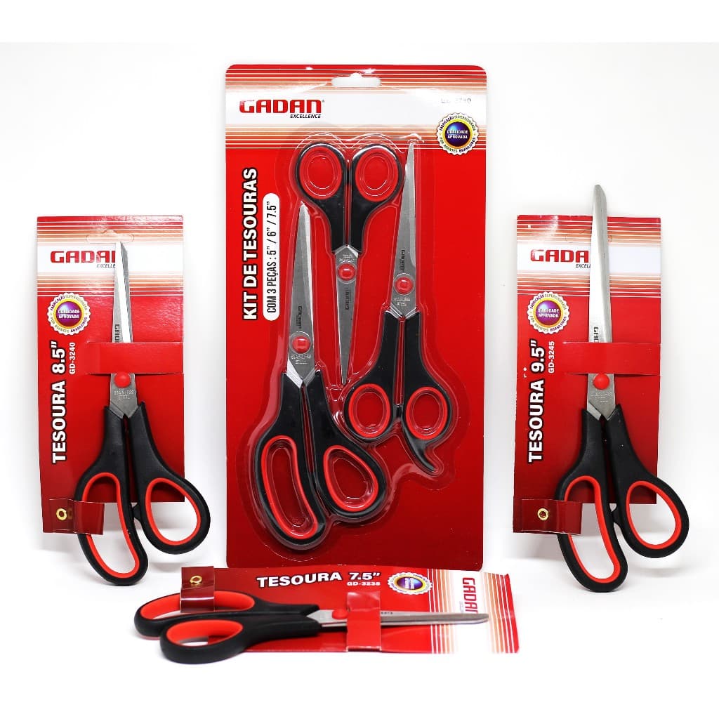 Tesouras Aço Inox Gadan Exellence - Kit Conjunto ou Unidades de 9.5", 8.5", 7.5", 6" e 5"