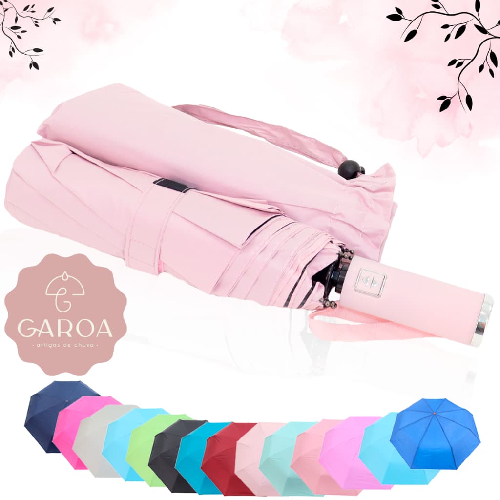 Guarda Chuva Automático Abre e Fecha Grande Com Proteção Solar Hastes Duplas de Fibra de Vidro Cabe na Bolsa | 1857