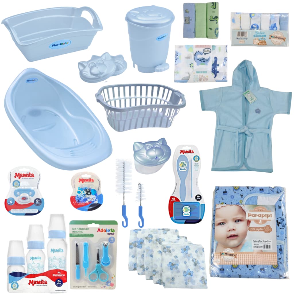 Kit Completo Banho Bebê - Banheira 22L Toalha Mamadeira Kit Fralda 5UN Roupão Balde Bacia Ítens Para o Enxoval e Higiene