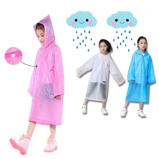 Capa de Chuva Infantil Impermeável C/ Botões Capuz Grande