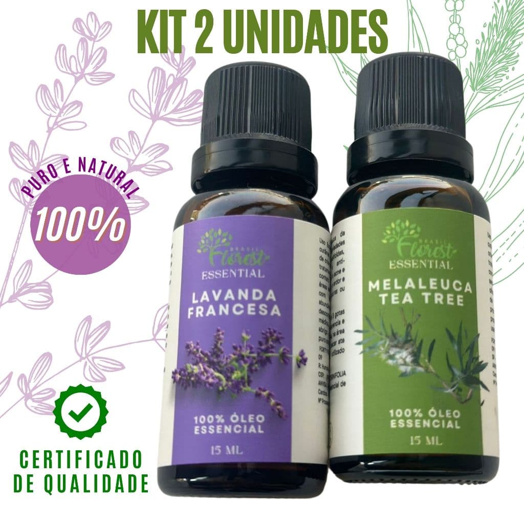 Óleo essencial Lavanda e Melaleuca 100% PURO Kit 2 Unidades Gotejador