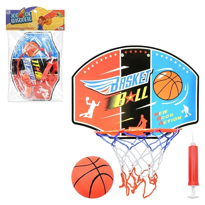 KIT BASQUETE INFANTIL JOGO COMPLETO CESTA BOLA E BOMBA DE ENCHER KIDS BRINQUEDO
