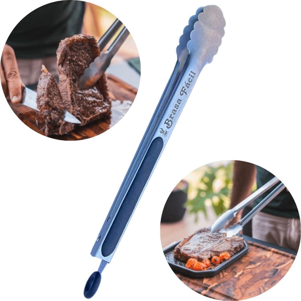 Pegador Inox Universal 40Cm ou Pinça para Alimentos Salada e Churrasco Profissional com Cabo Longo Brasa Fácil