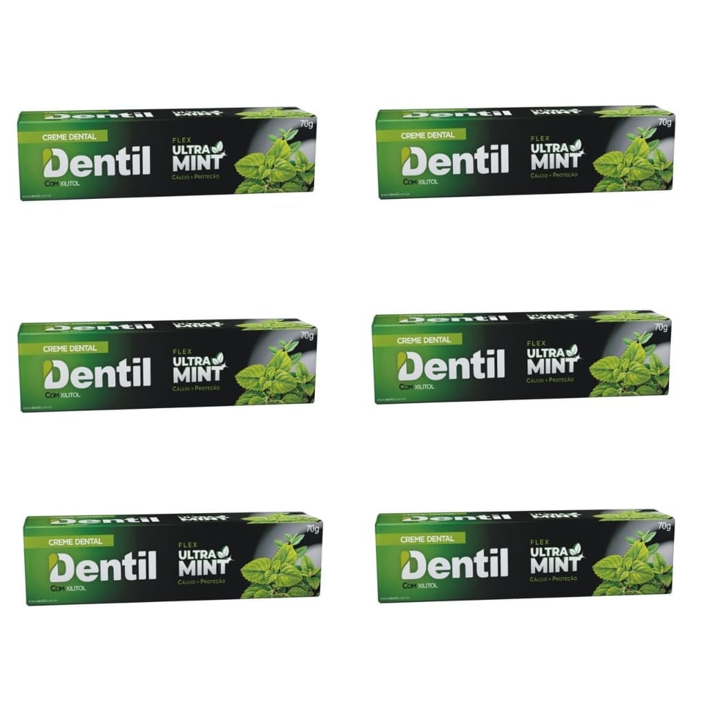 Kit 6 Creme Dental Dentil Ultra Mint Refrescante Sem Flúor  Com Xilitol 70G