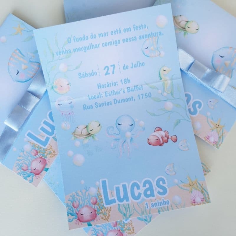 Convite aniversário fundo do mar menino