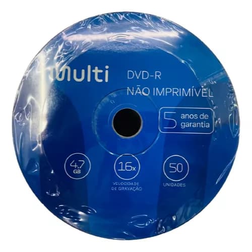 50 Unidades DVD-R Multilaser - 4,7 GB - 16x - Com Logo
