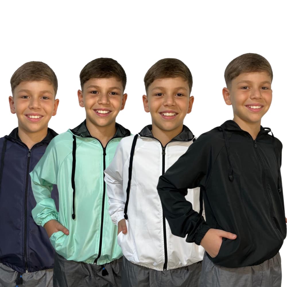 Jaqueta Corta Vento Agasalho Unissex Juvenil e Infantil Impermeável com Capuz