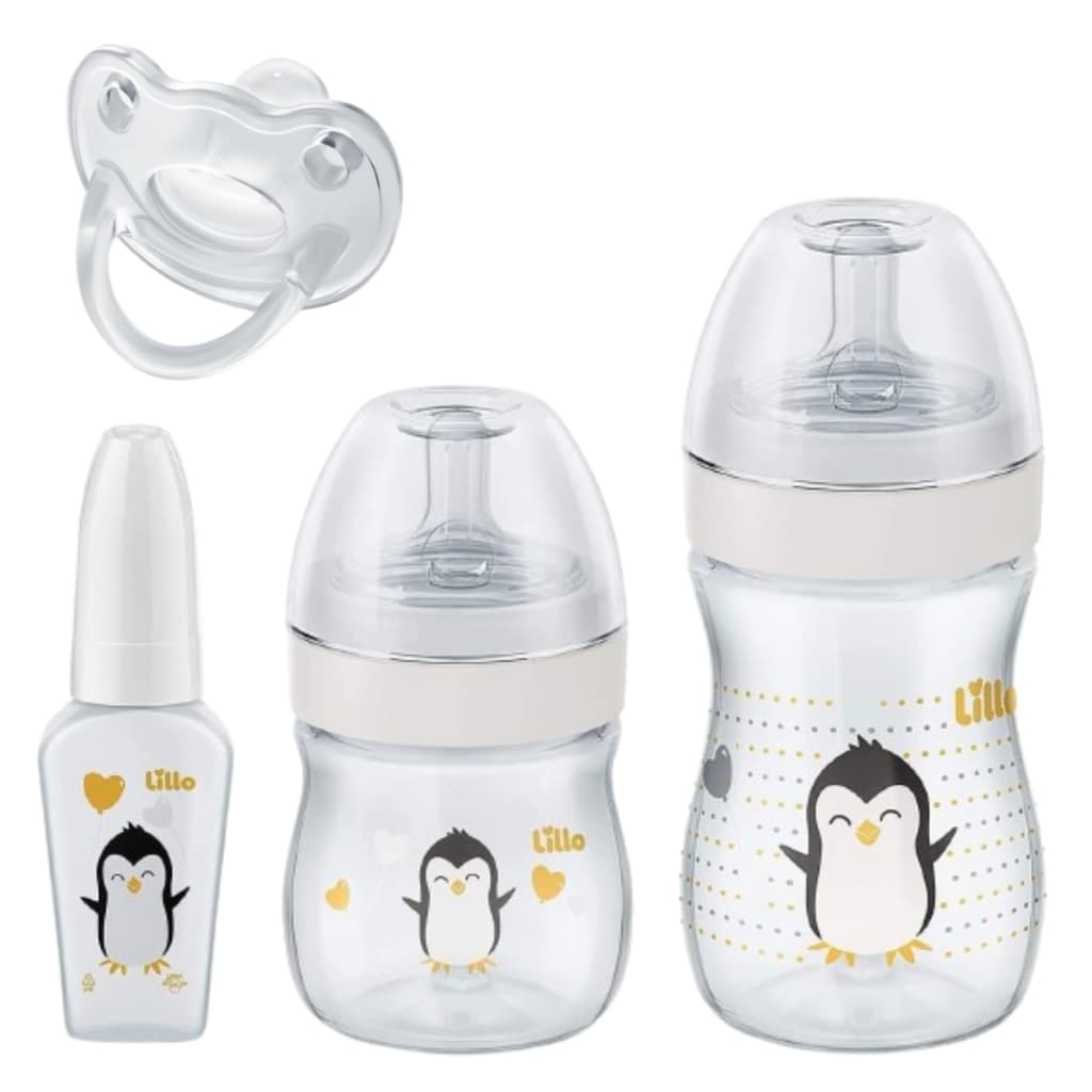 Kit 3 Mamadeiras Lillo Bico Reto com Chuquinha e Chupeta Ortodôntica 0-6 meses 100% Silicone