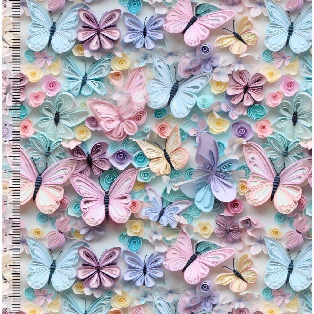 Tecido Tricoline Digital 3D 100% Algodão - Borboletas de Flores