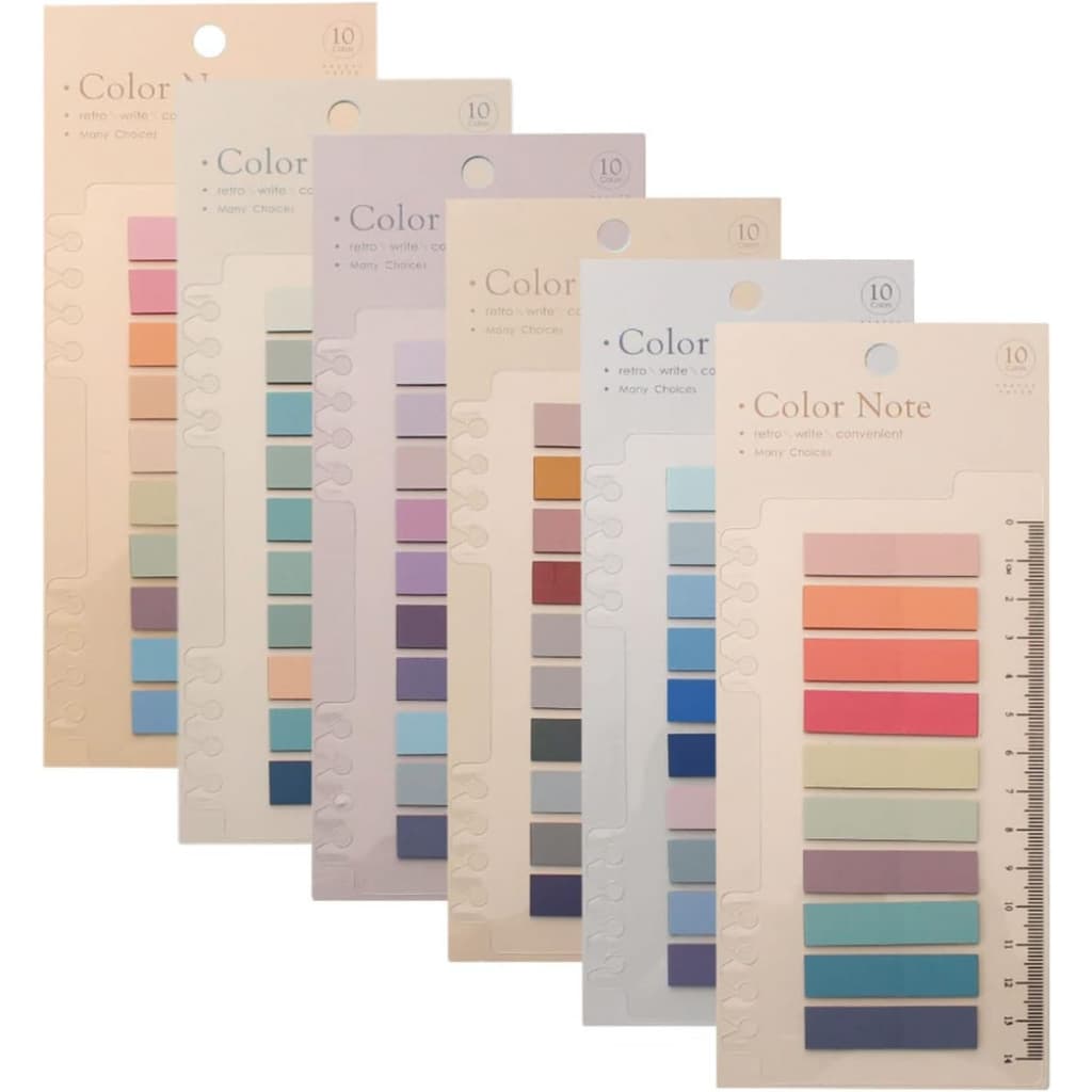 Kit c/ 6 Cartelas de Notas Adesivas 1200 notas Marca Páginas Colorido transparente Sticks