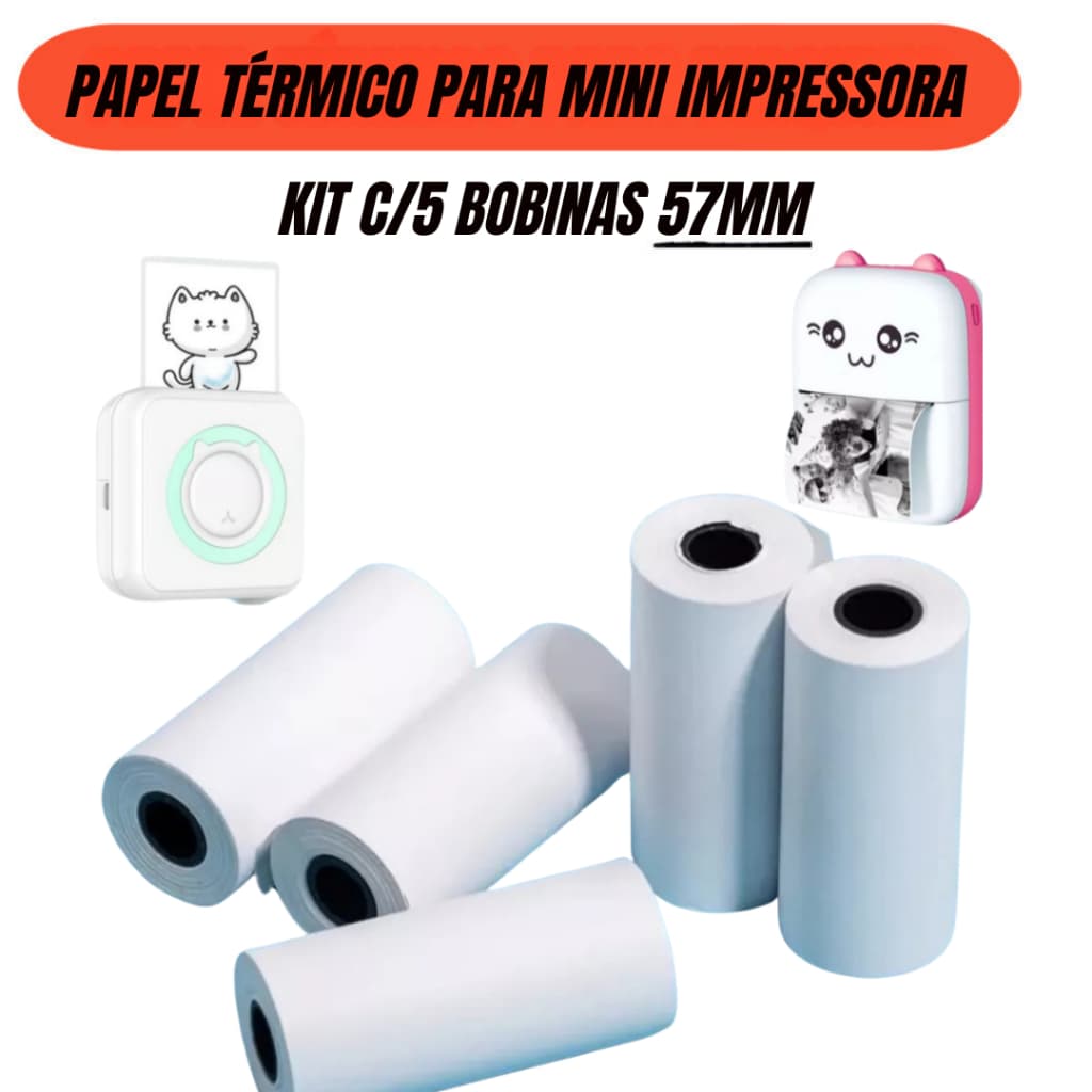 5 Bobinas térmica 58mm mini impressora