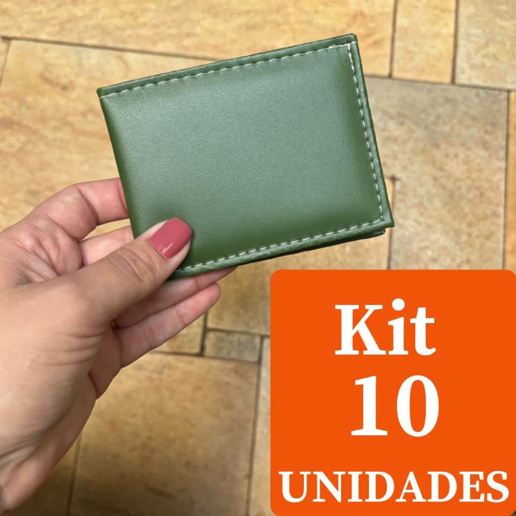 Kit De Carteira Masculina Mini Slim 10 Unidades Em Couro Sintetico