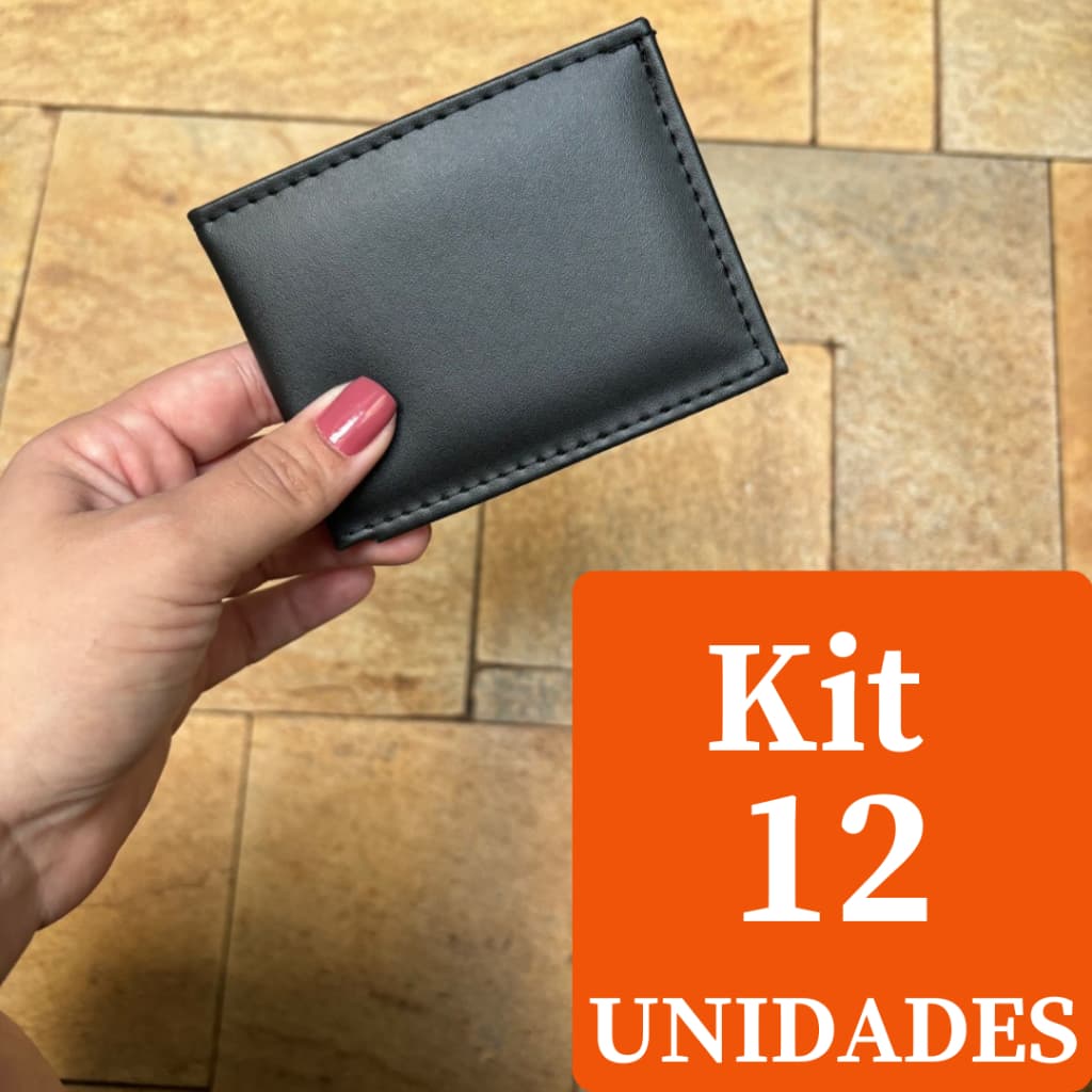 Kit De Carteira 12 Unidades Mini Slim Pequena E Compacta Em Couro Sintetico Varias Cores