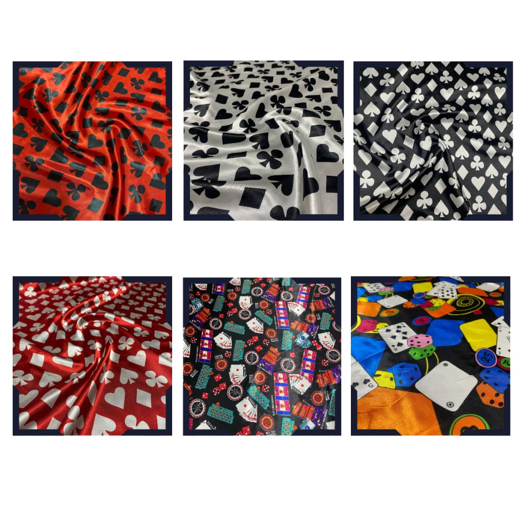 Tecido Cetim Estampado Naipes de Baralho 1,40m Decorações e Festas