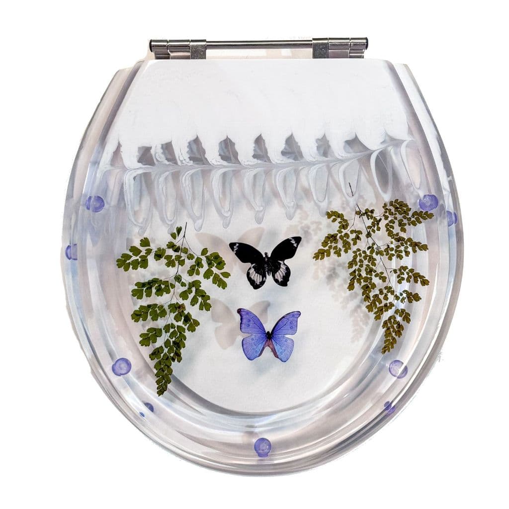 Tampa De Vaso Resina Decorada Branco Borboleta Convencional Oval